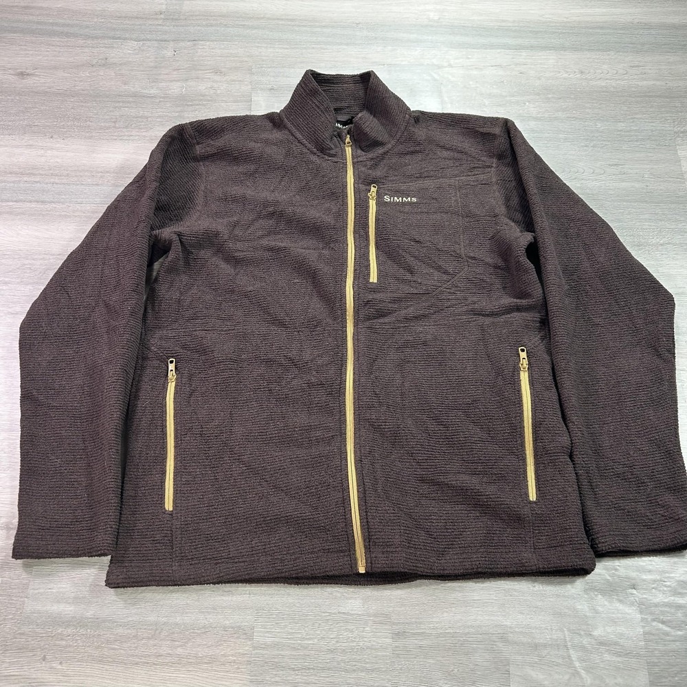 Simms Jacket Mens Large Brown Fleece Full Zip Zip Pockets Outdoor Hiking Warm